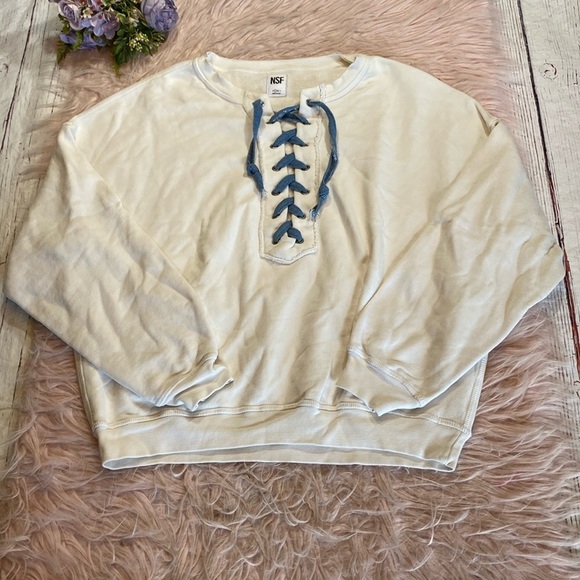 NSF Lace Up Terry Pullover White Sweatshirt sz S - Picture 1 of 10